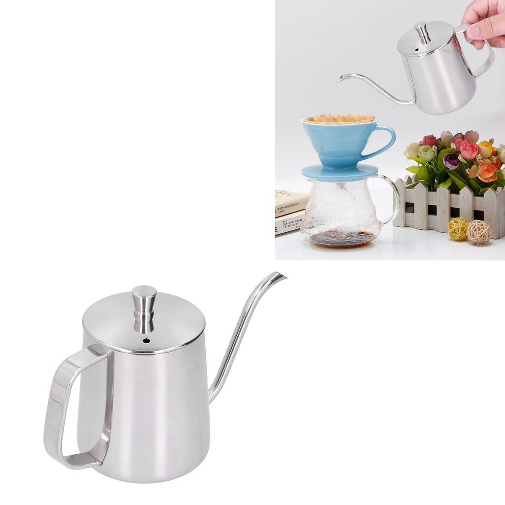 Hand Drip Coffee Pot Stainless Steel Coffee Pouring Kettle Pour Over Gooseneck Tea Pot with LidSilver 350ml