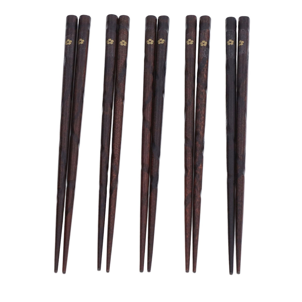 5 Pair Japanese Style Wooden Chopsticks Golden Printed Flowers Reusable Traditional Stylish Gift for Family Friends