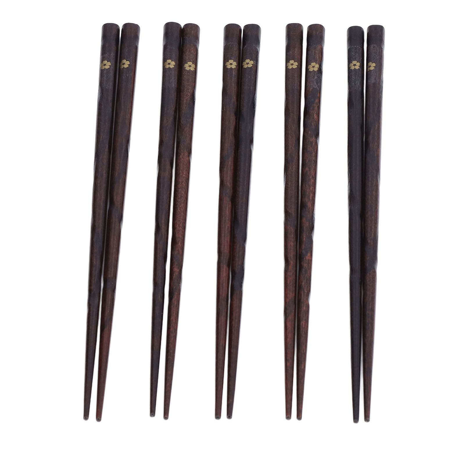 5 Pair Japanese Style Wooden Chopsticks Golden Printed Flowers Reusable Traditional Stylish Gift for Family Friends