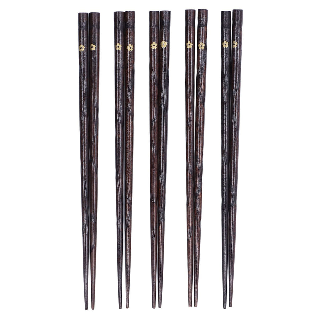 5 Pair Japanese Style Wooden Chopsticks Golden Printed Flowers Reusable Traditional Stylish Gift for Family Friends