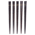 5 Pair Japanese Style Wooden Chopsticks Golden Printed Flowers Reusable Traditional Stylish Gift for Family Friends