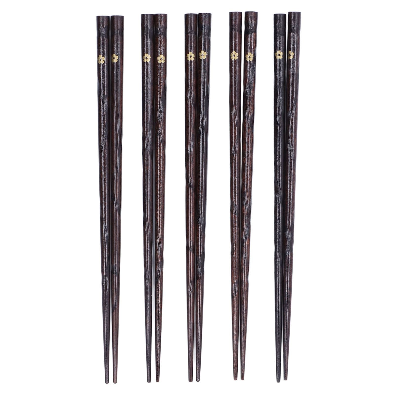5 Pair Japanese Style Wooden Chopsticks Golden Printed Flowers Reusable Traditional Stylish Gift for Family Friends