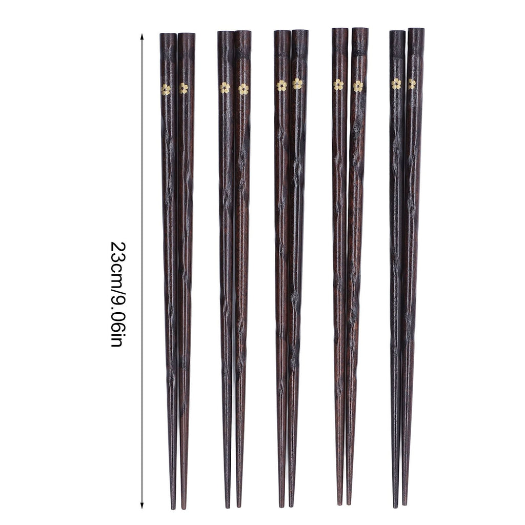 5 Pair Japanese Style Wooden Chopsticks Golden Printed Flowers Reusable Traditional Stylish Gift for Family Friends