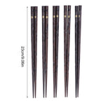 5 Pair Japanese Style Wooden Chopsticks Golden Printed Flowers Reusable Traditional Stylish Gift for Family Friends