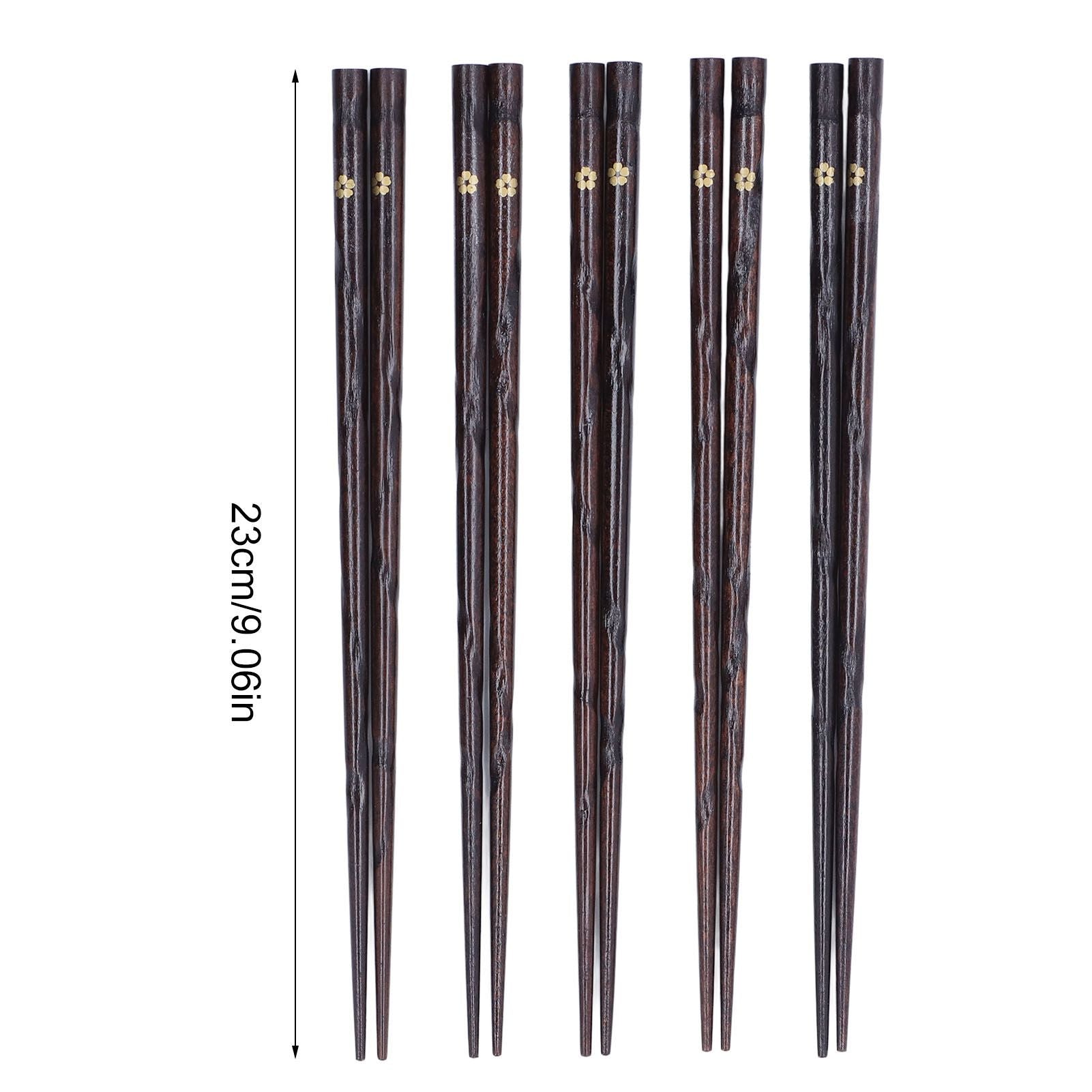 5 Pair Japanese Style Wooden Chopsticks Golden Printed Flowers Reusable Traditional Stylish Gift for Family Friends
