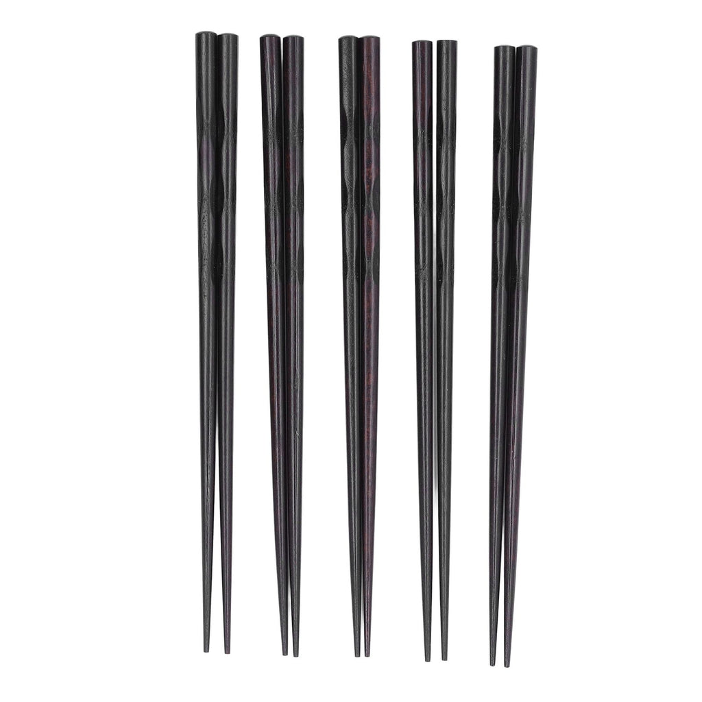 5 Pairs Chopsticks Ironwood Black Round Reusable 23cm/9.1in Long for Japanese Style Tableware Classic