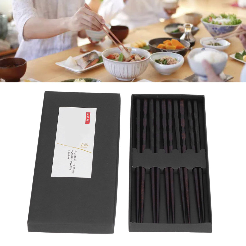 5 Pairs Chopsticks Ironwood Black Round Reusable 23cm/9.1in Long for Japanese Style Tableware Classic
