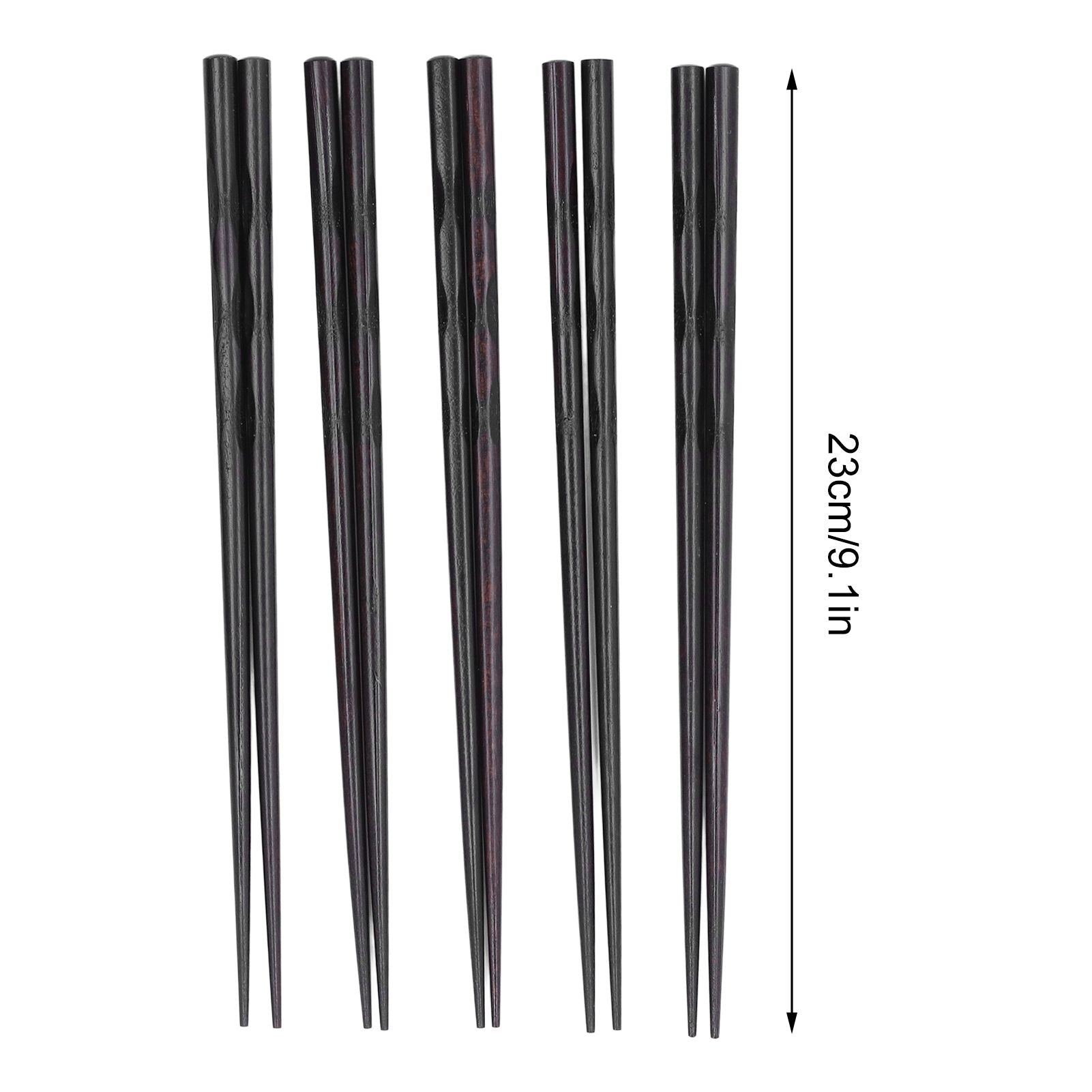 5 Pairs Chopsticks Ironwood Black Round Reusable 23cm/9.1in Long for Japanese Style Tableware Classic