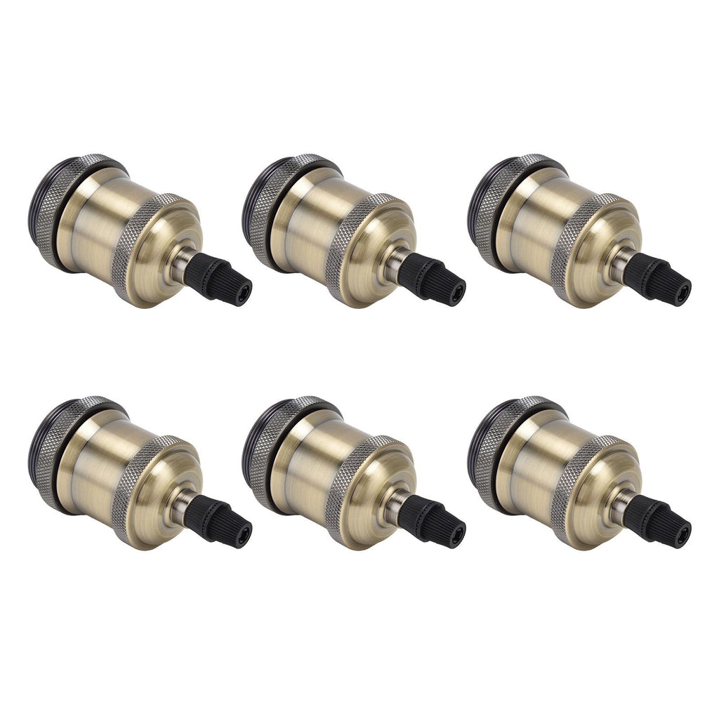 6 Pcs Lamp Holder Metal E26 E27 Screw Retro Lighting Base Accessories with Ground Aluminum ShellBlue Bronze