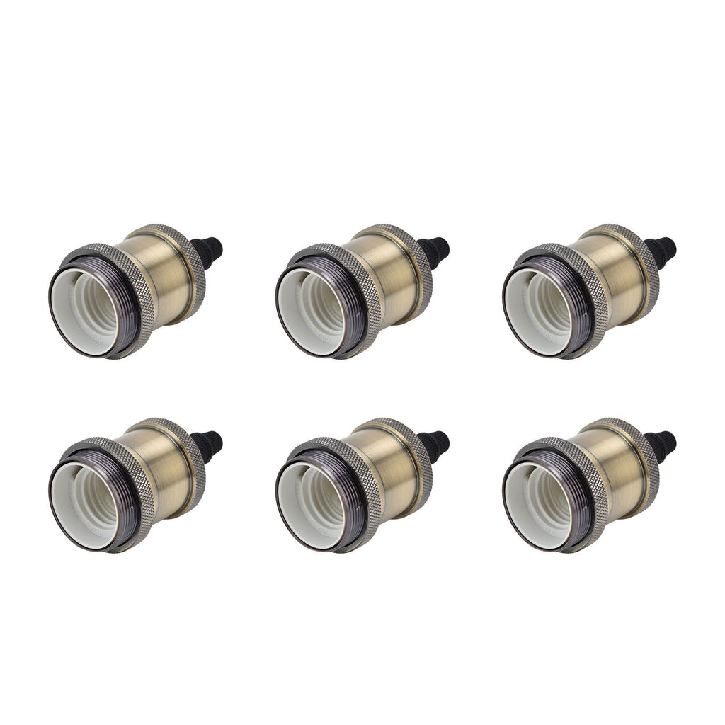 6 Pcs Lamp Holder Metal E26 E27 Screw Retro Lighting Base Accessories with Ground Aluminum ShellBlue Bronze