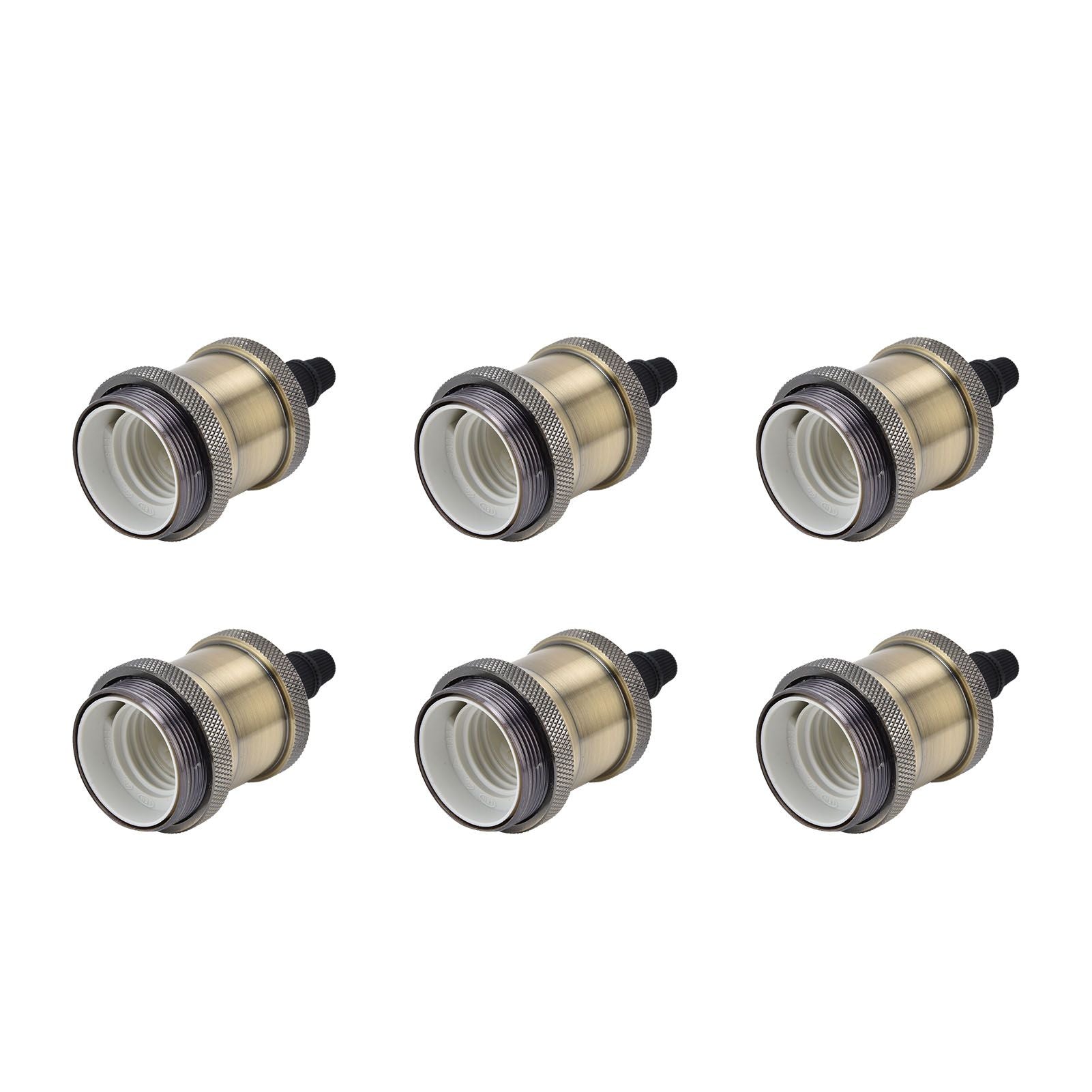 6 Pcs Lamp Holder Metal E26 E27 Screw Retro Lighting Base Accessories with Ground Aluminum ShellBlue Bronze