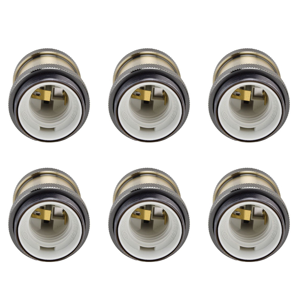 6 Pcs Lamp Holder Metal E26 E27 Screw Retro Lighting Base Accessories with Ground Aluminum ShellBlue Bronze