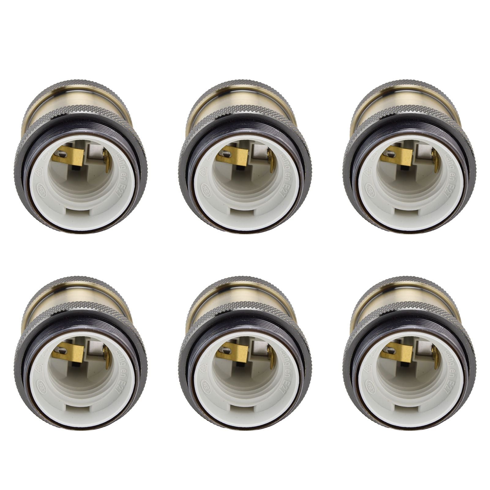 6 Pcs Lamp Holder Metal E26 E27 Screw Retro Lighting Base Accessories with Ground Aluminum ShellBlue Bronze