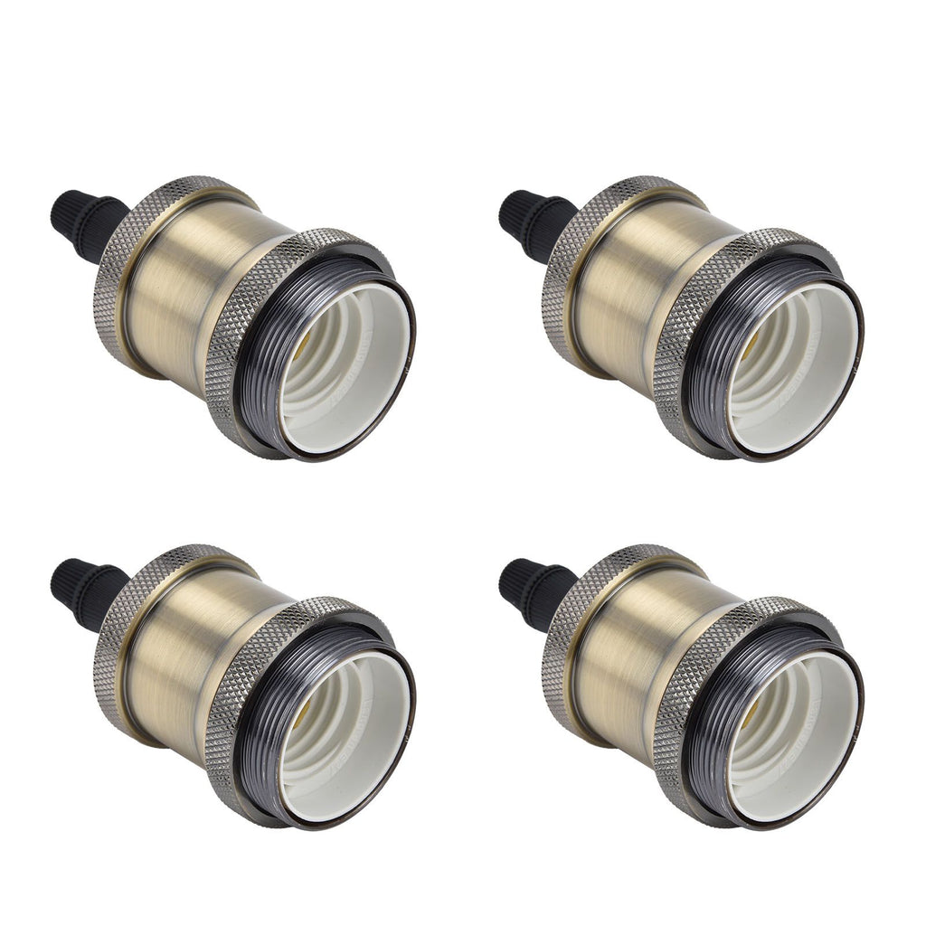 6 Pcs Lamp Holder Metal E26 E27 Screw Retro Lighting Base Accessories with Ground Aluminum ShellBlue Bronze