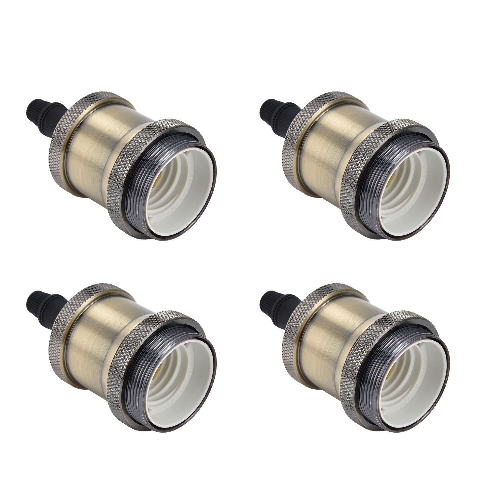 6 Pcs Lamp Holder Metal E26 E27 Screw Retro Lighting Base Accessories with Ground Aluminum ShellBlue Bronze