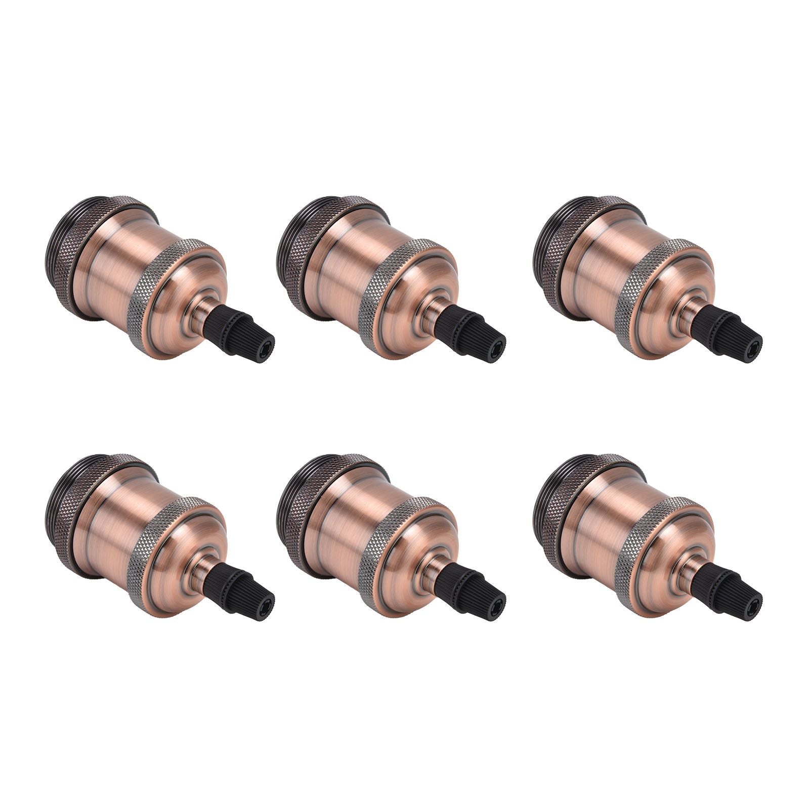 6 Pcs Lamp Holder Metal E26 E27 Screw Retro Lighting Base Accessories with Ground Aluminum ShellRed Bronze