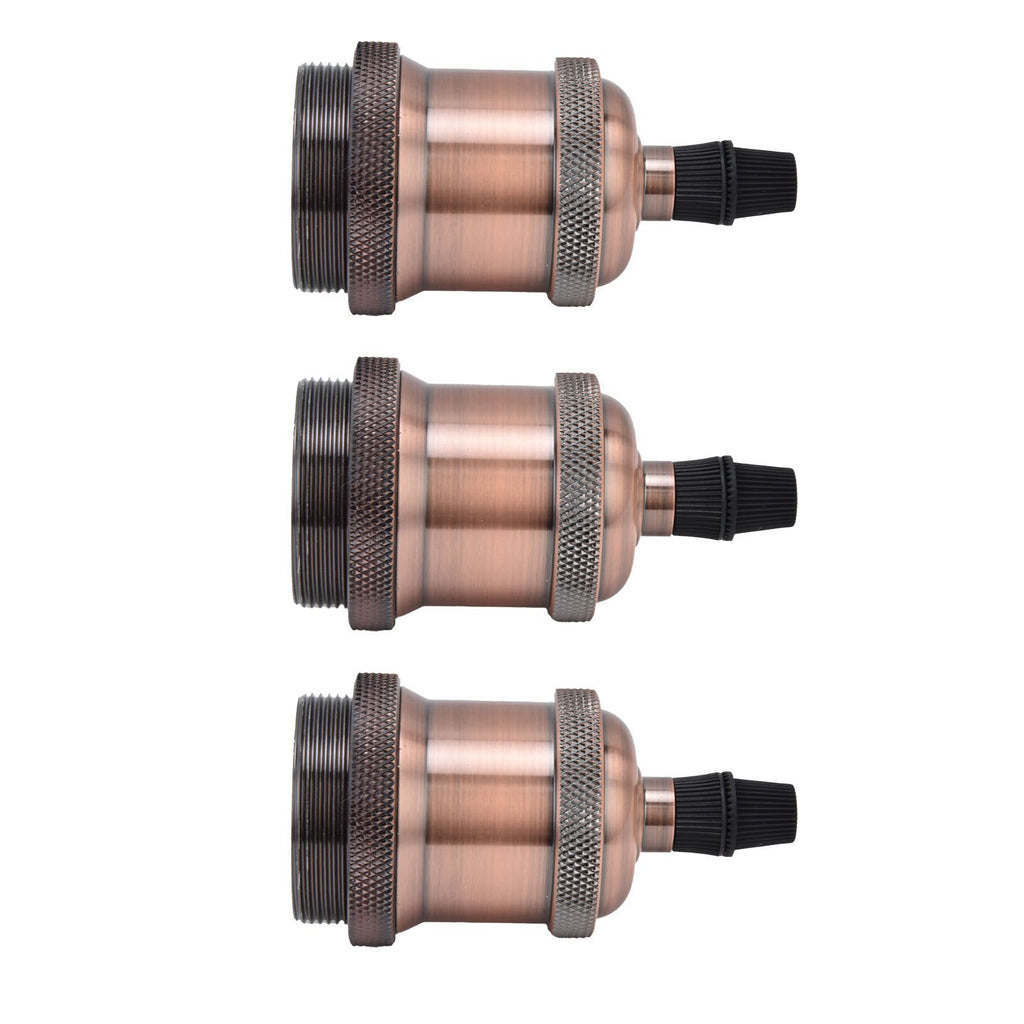 6 Pcs Lamp Holder Metal E26 E27 Screw Retro Lighting Base Accessories with Ground Aluminum ShellRed Bronze