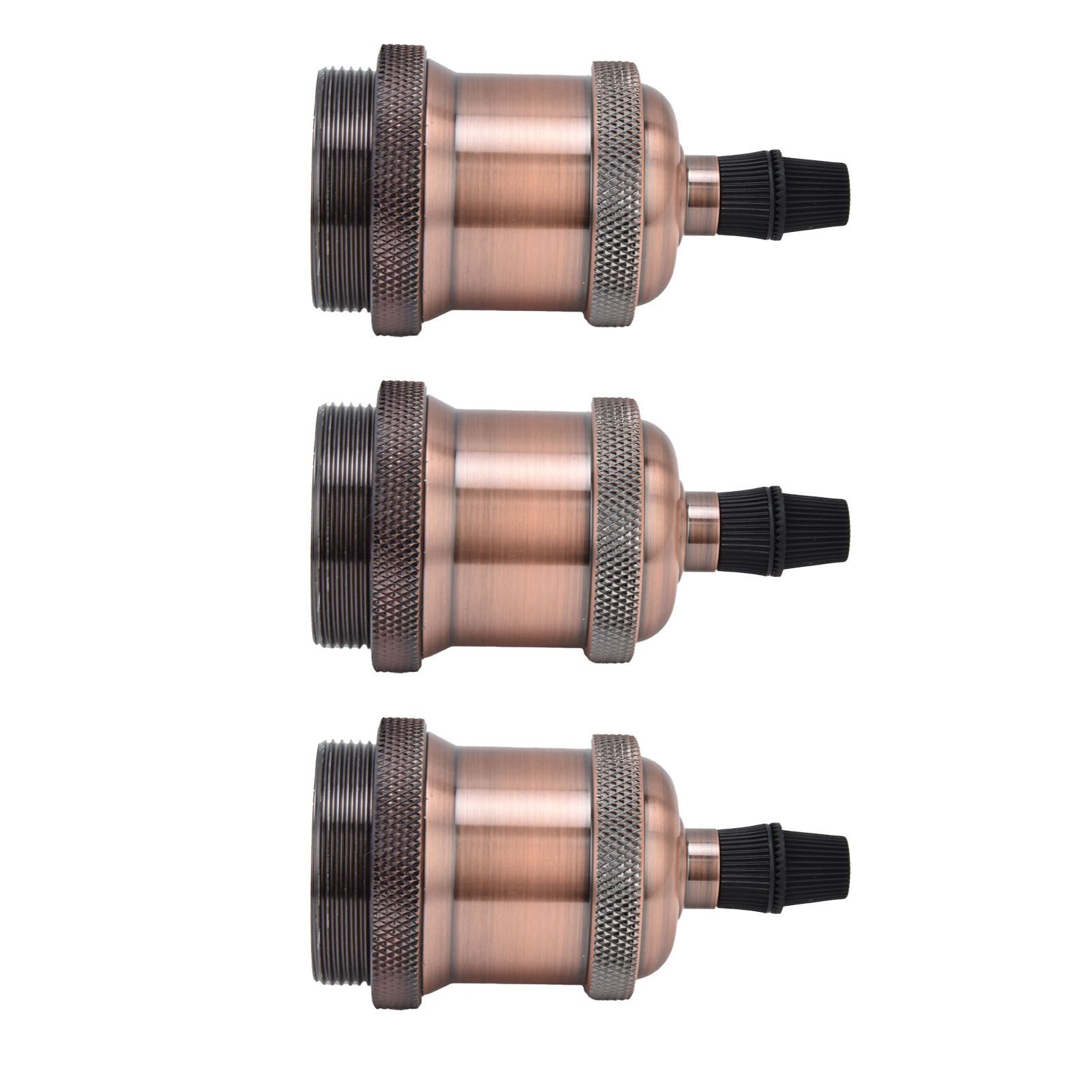 6 Pcs Lamp Holder Metal E26 E27 Screw Retro Lighting Base Accessories with Ground Aluminum ShellRed Bronze