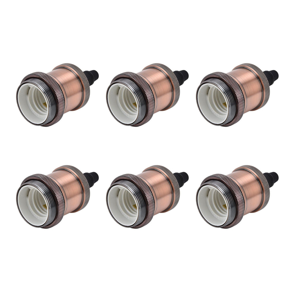 6 Pcs Lamp Holder Metal E26 E27 Screw Retro Lighting Base Accessories with Ground Aluminum ShellRed Bronze