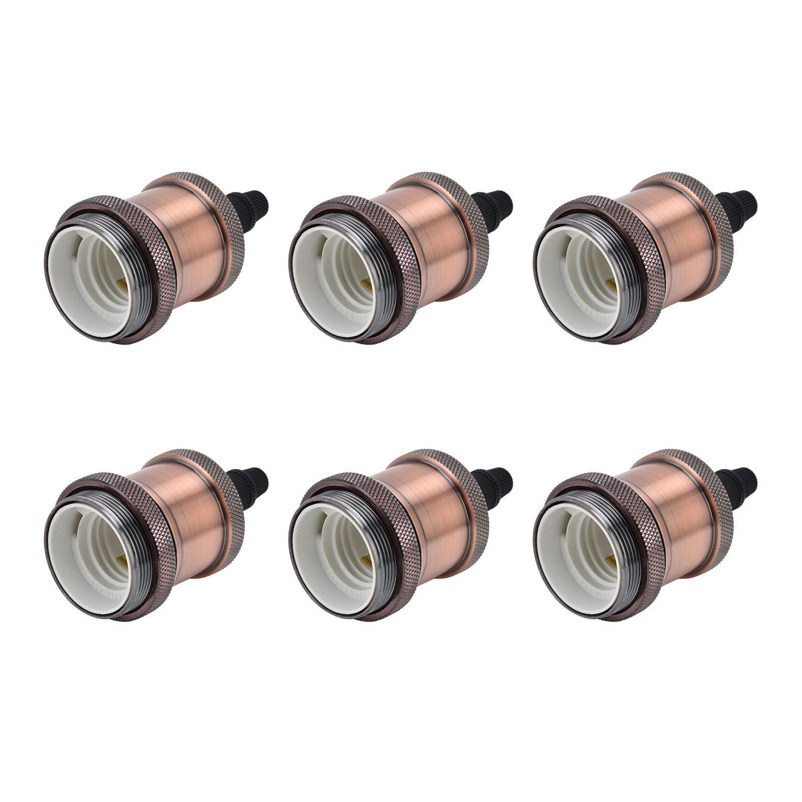 6 Pcs Lamp Holder Metal E26 E27 Screw Retro Lighting Base Accessories with Ground Aluminum ShellRed Bronze