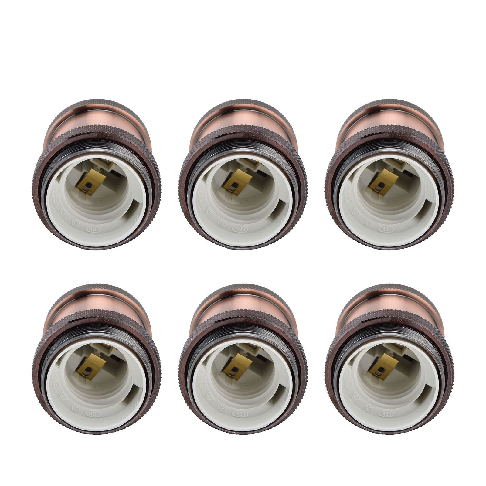 6 Pcs Lamp Holder Metal E26 E27 Screw Retro Lighting Base Accessories with Ground Aluminum ShellRed Bronze