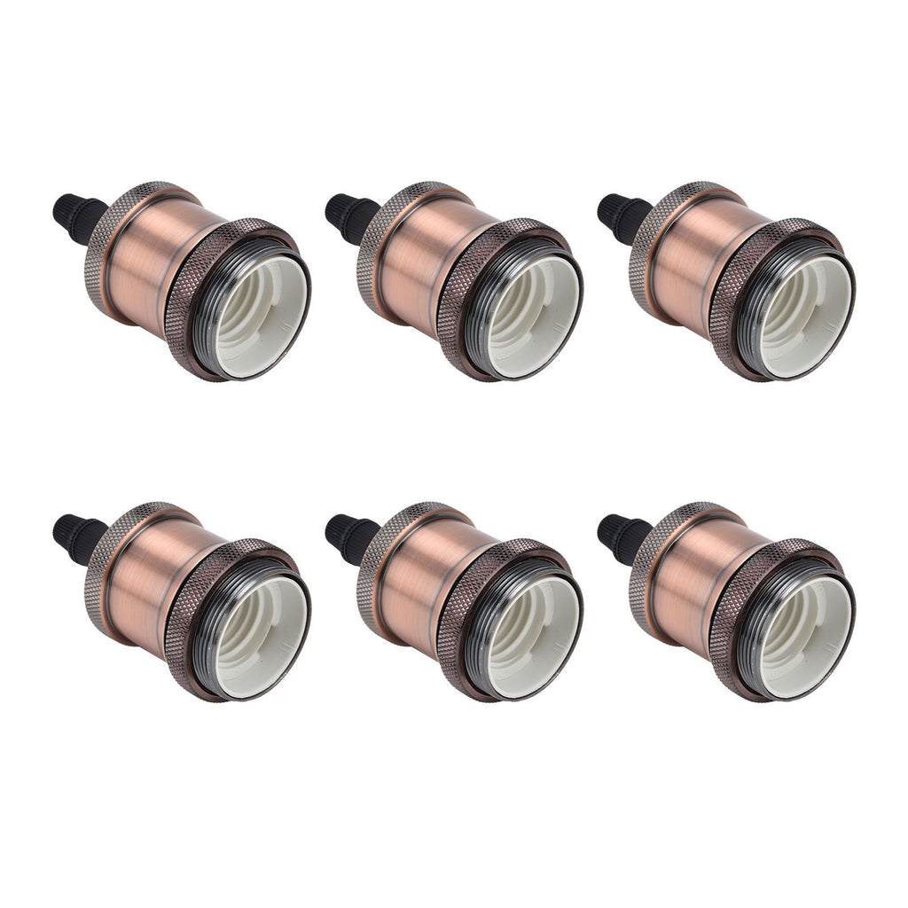 6 Pcs Lamp Holder Metal E26 E27 Screw Retro Lighting Base Accessories with Ground Aluminum ShellRed Bronze