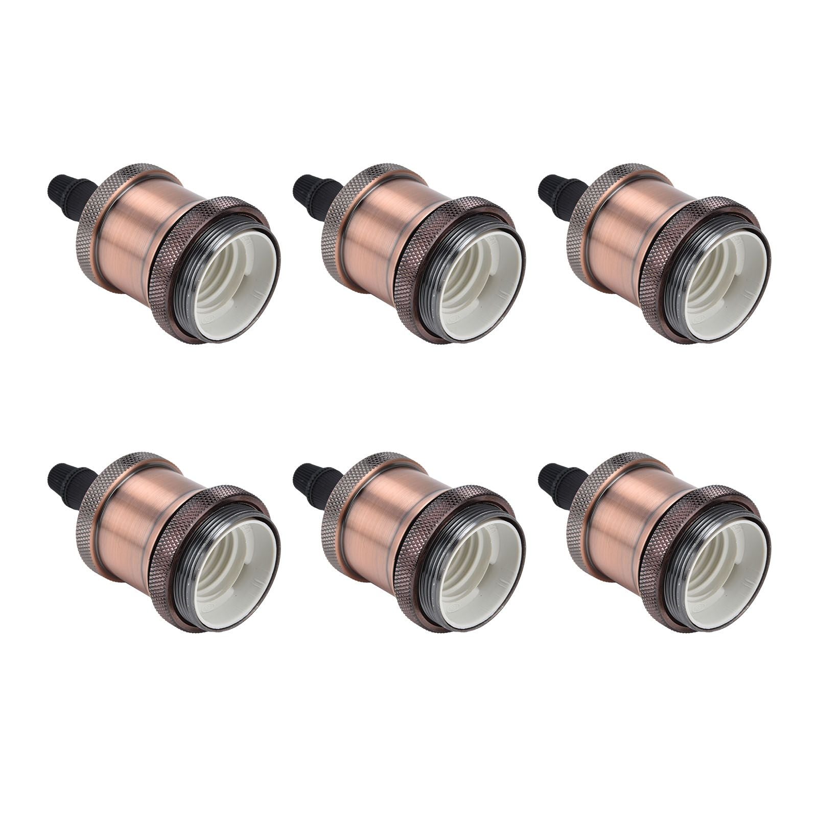 6 Pcs Lamp Holder Metal E26 E27 Screw Retro Lighting Base Accessories with Ground Aluminum ShellRed Bronze