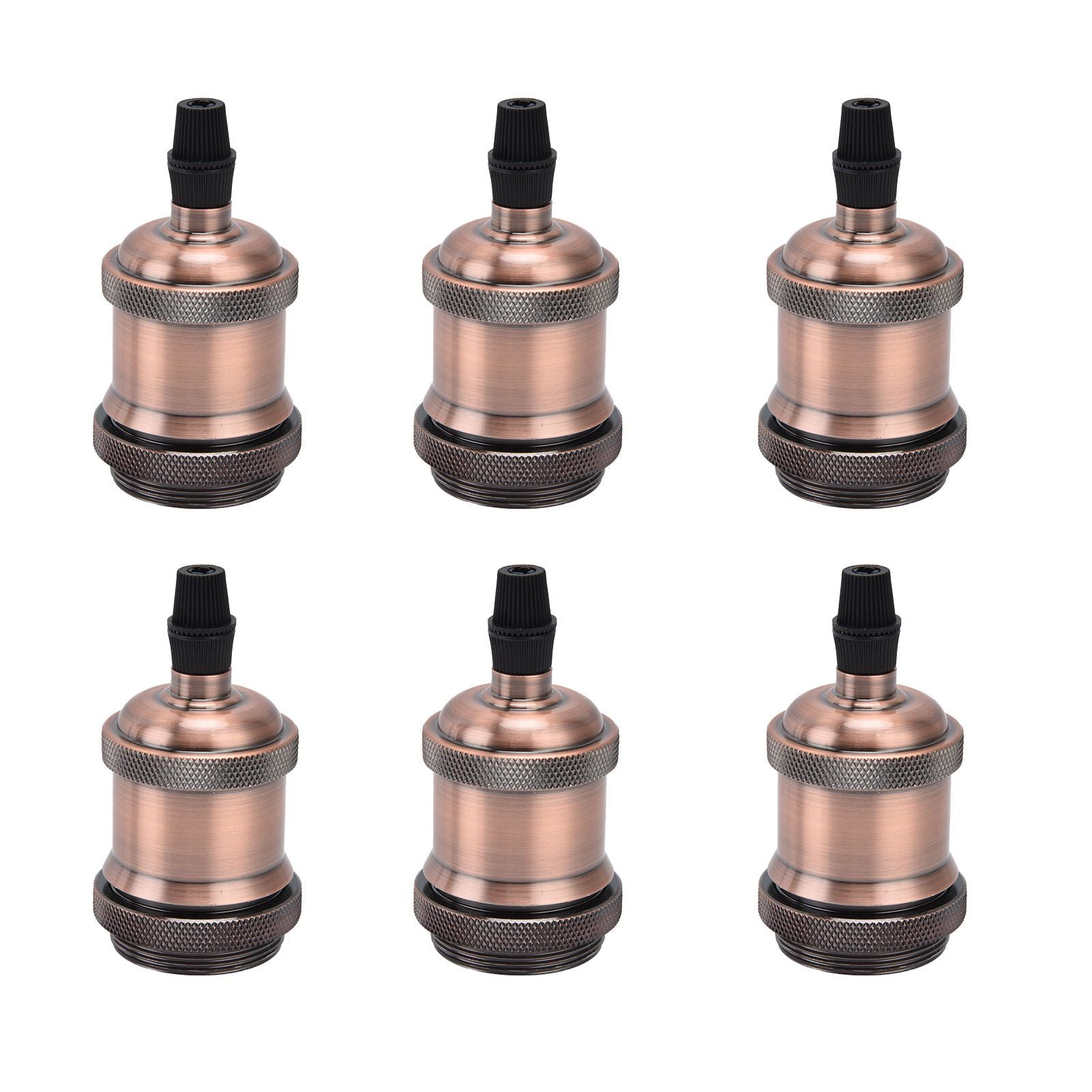 6 Pcs Lamp Holder Metal E26 E27 Screw Retro Lighting Base Accessories with Ground Aluminum ShellRed Bronze