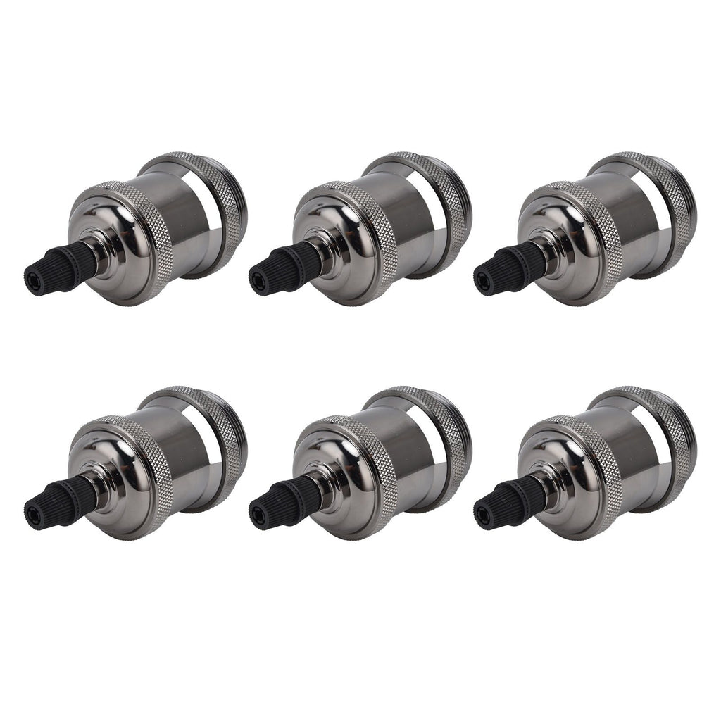6 Pcs Lamp Holder Metal E26 E27 Screw Retro Lighting Base Accessories with Ground Aluminum ShellPearl Black