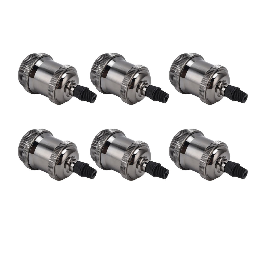 6 Pcs Lamp Holder Metal E26 E27 Screw Retro Lighting Base Accessories with Ground Aluminum ShellPearl Black