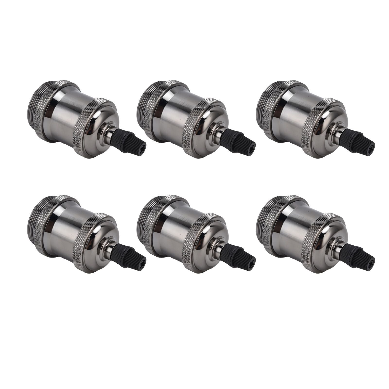 6 Pcs Lamp Holder Metal E26 E27 Screw Retro Lighting Base Accessories with Ground Aluminum ShellPearl Black