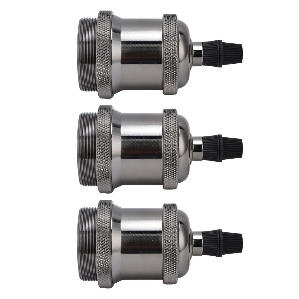 6 Pcs Lamp Holder Metal E26 E27 Screw Retro Lighting Base Accessories with Ground Aluminum ShellPearl Black