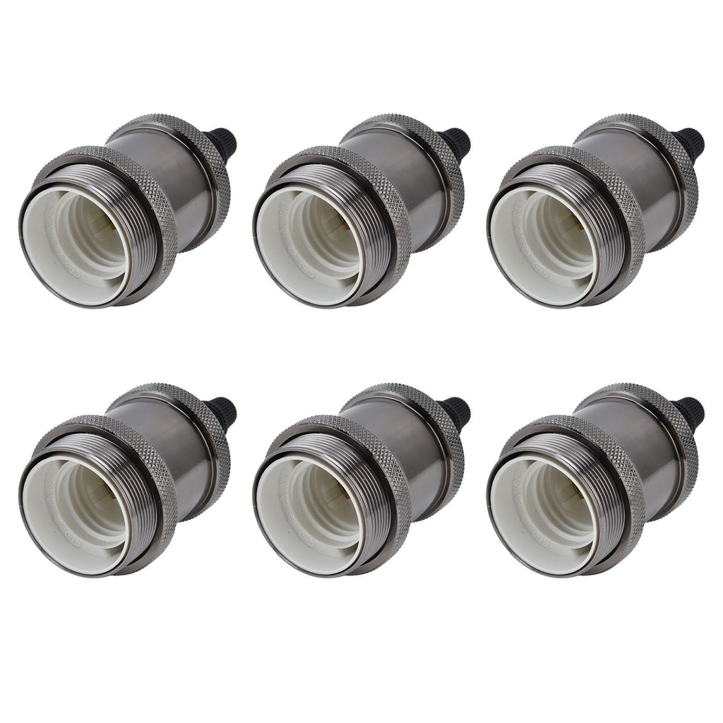 6 Pcs Lamp Holder Metal E26 E27 Screw Retro Lighting Base Accessories with Ground Aluminum ShellPearl Black