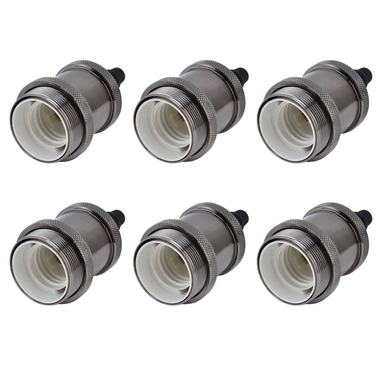 6 Pcs Lamp Holder Metal E26 E27 Screw Retro Lighting Base Accessories with Ground Aluminum ShellPearl Black