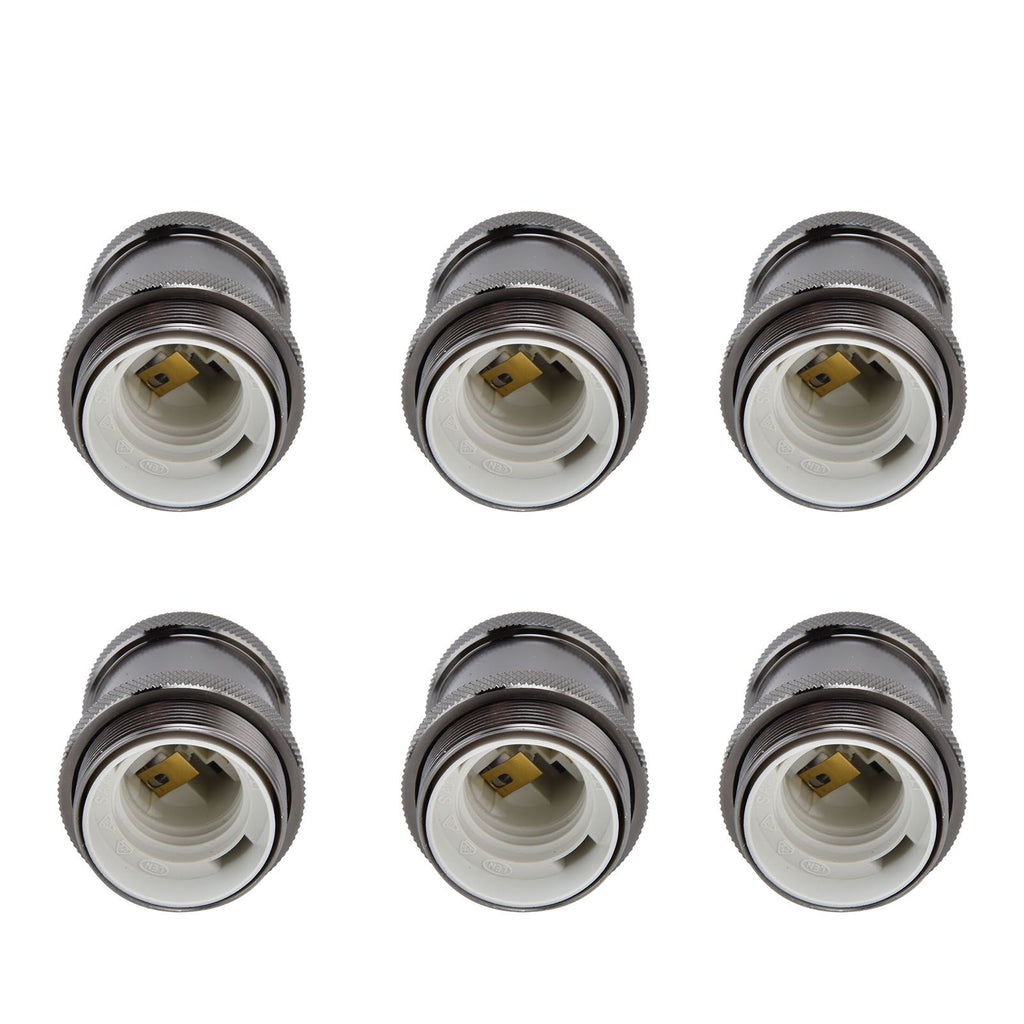 6 Pcs Lamp Holder Metal E26 E27 Screw Retro Lighting Base Accessories with Ground Aluminum ShellPearl Black