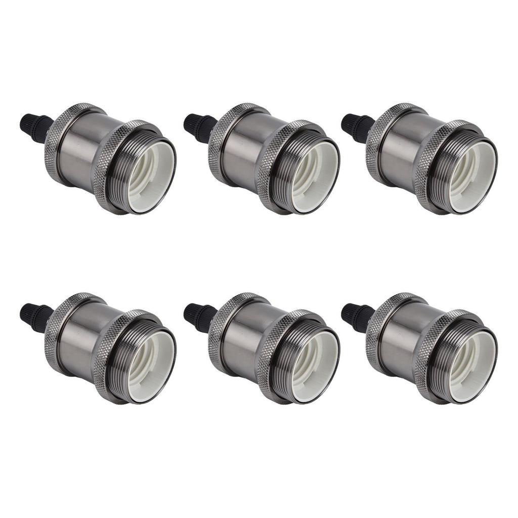 6 Pcs Lamp Holder Metal E26 E27 Screw Retro Lighting Base Accessories with Ground Aluminum ShellPearl Black