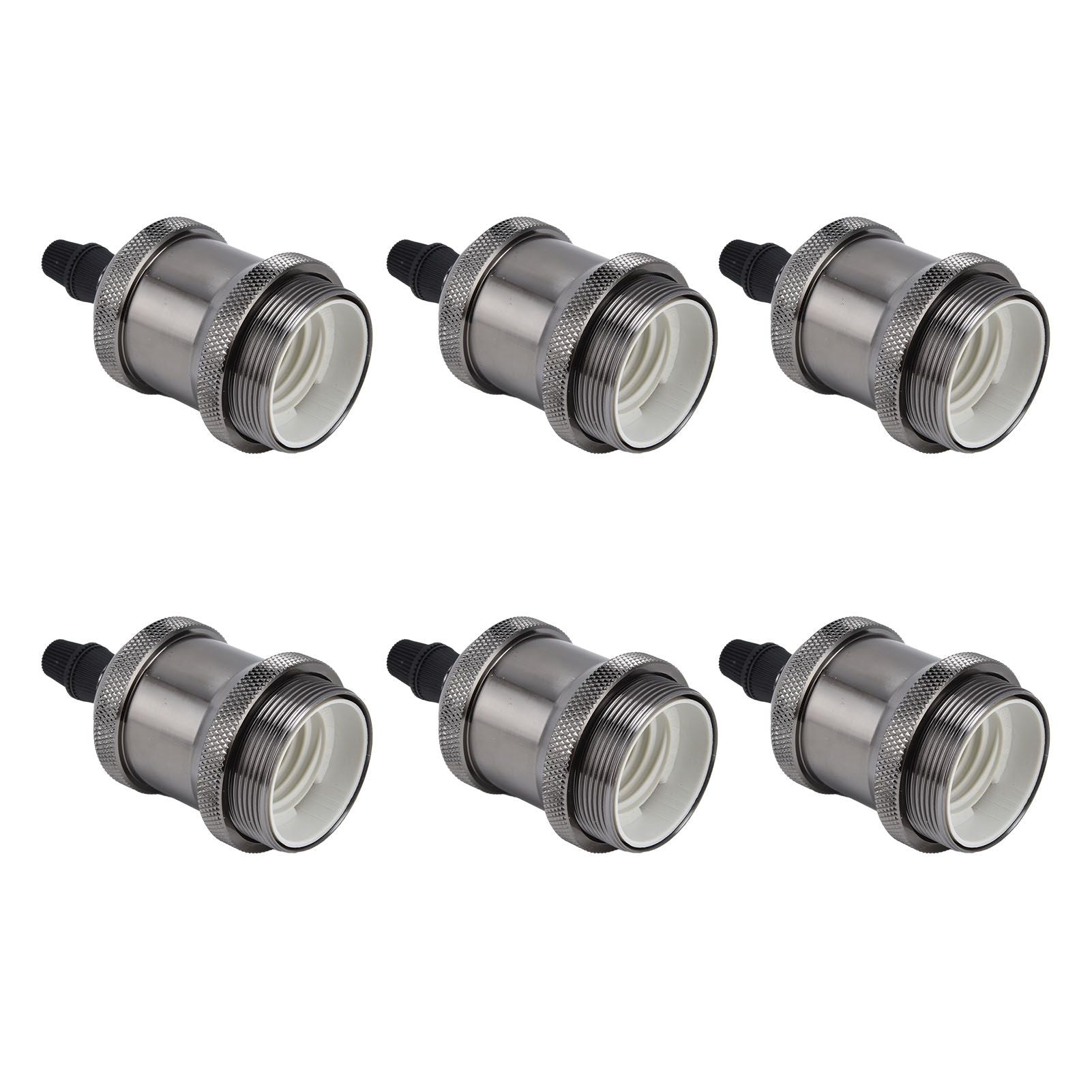 6 Pcs Lamp Holder Metal E26 E27 Screw Retro Lighting Base Accessories with Ground Aluminum ShellPearl Black