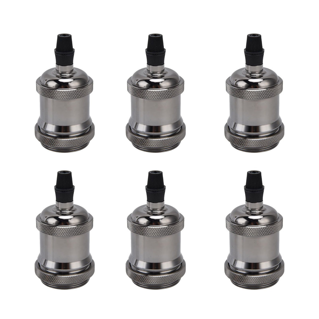 6 Pcs Lamp Holder Metal E26 E27 Screw Retro Lighting Base Accessories with Ground Aluminum ShellPearl Black