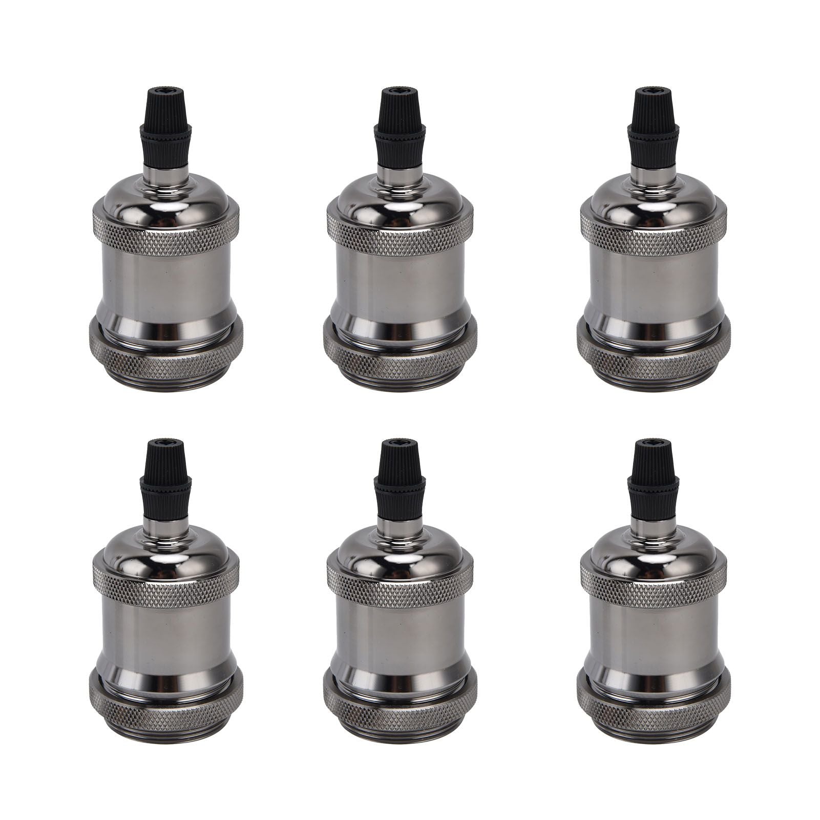 6 Pcs Lamp Holder Metal E26 E27 Screw Retro Lighting Base Accessories with Ground Aluminum ShellPearl Black