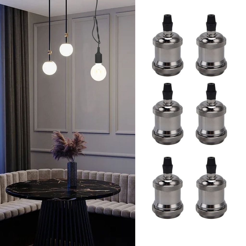 6 Pcs Lamp Holder Metal E26 E27 Screw Retro Lighting Base Accessories with Ground Aluminum ShellPearl Black