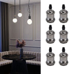 6 Pcs Lamp Holder Metal E26 E27 Screw Retro Lighting Base Accessories with Ground Aluminum ShellPearl Black