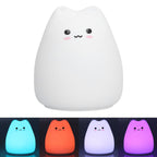 LED Tap Lamp Cat Shaped 7 Colors Changing Silicone Night Light for Home Bedroom Children's Room