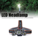 LED Headlamp 7 Lamp Beads High Brightness 4 Mode Waterproof USB Charging Head Band Light for Camping Maintenance