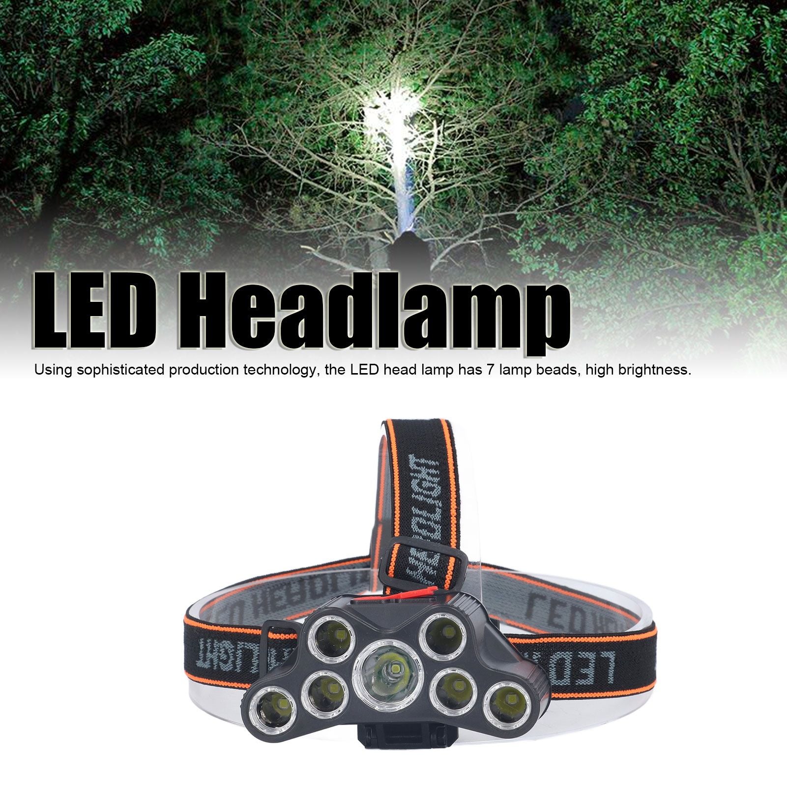 LED Headlamp 7 Lamp Beads High Brightness 4 Mode Waterproof USB Charging Head Band Light for Camping Maintenance
