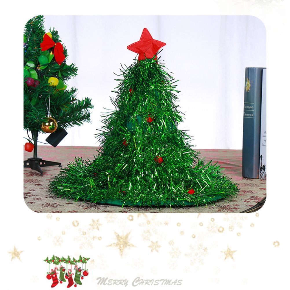 Luminous Christmas Tree Hat with Star for Christmas Party Fancy Dress Props for Kids Adult Xmas Green Hat