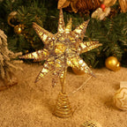 Christmas Star Tree Topper 3D Geometric Star Decorative LED Lights Battery Operated Beautiful Star Lighting with Springy Base for Holiday Xmas