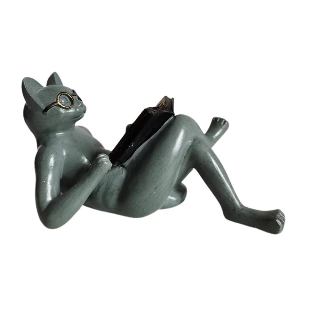 Literary Cat Resin Ornaments Garden Statue Decoration Reading Glasses Cat Crafts for Study and Office