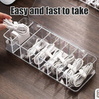 8 Grids Clear Plastic Cable Storage Box Data Cable Storage Container Save Space Cable Management Box for Storing Earrings Rings and Data Cables