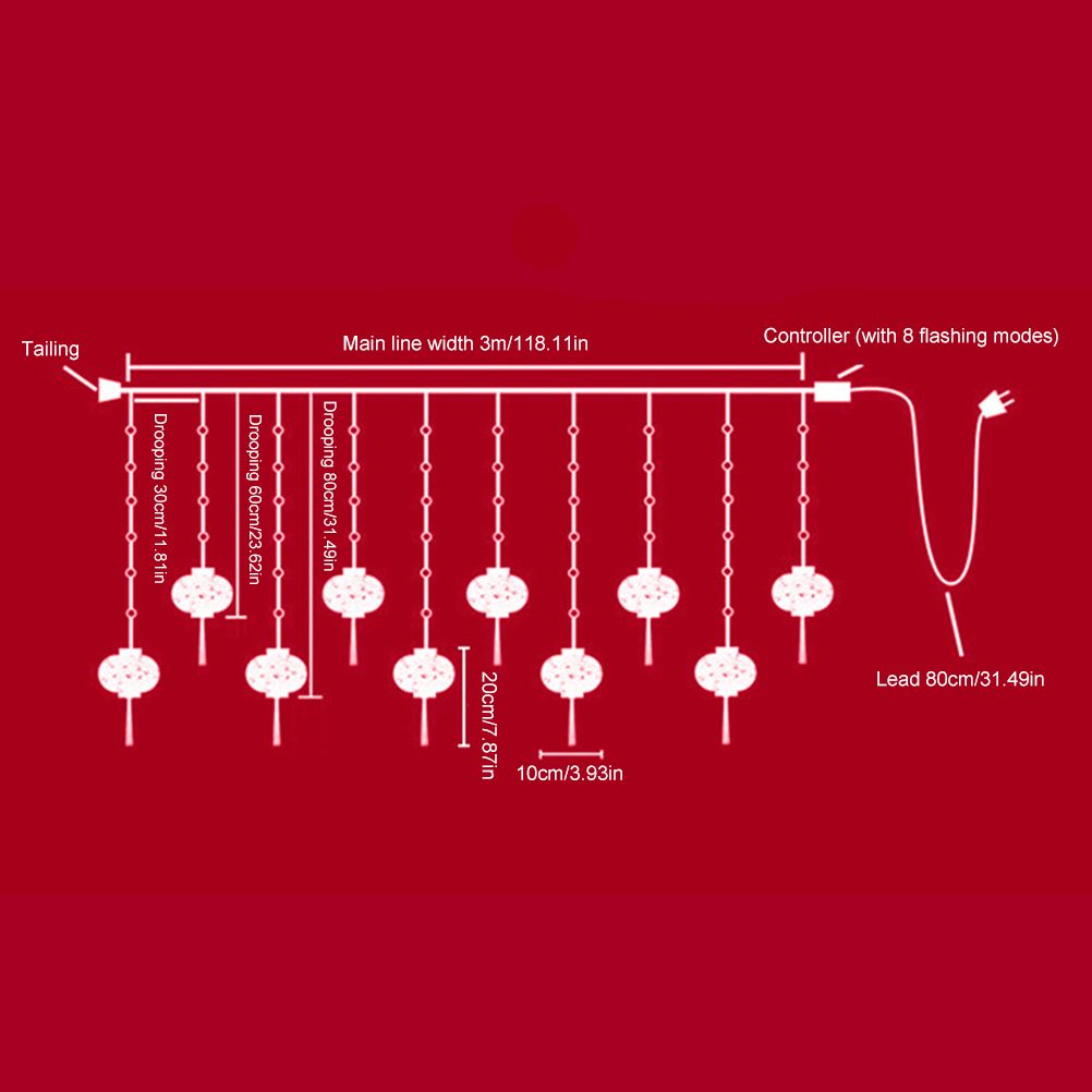 2022 New Year Red Lantern Curtain String Lights LED Spring Festival Fairy Light Street Festoon Light for Holidays Home Decor