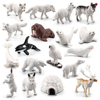 18PCS Polar Arctic Animal Toy Figurines Set Includes White Wolf White Owl White Arctic Rabbit Arctic Husky and Igloo Simulation Animal Model Gift for Kids
